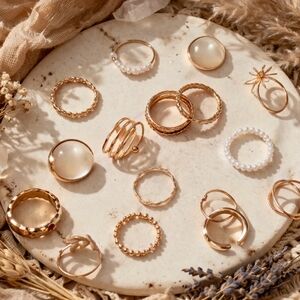 Boutique Dainty Gold Minimalist Stacking Ring Capsule Set Boho Layering Rings